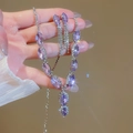 Vue détaillée de l'ensemble bijoux argenté avec pierres violettes et cristaux - 68# Collier-Violet (Ensemble 2 pièces)