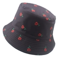 Reversible black bucket hat with vibrant red rose pattern and stylish floral 3D prints - 58cm / Red Rose