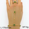 18k gold-plated stainless steel hand chain ring set with emerald green gemstones - Emerald Style (KB185531-HM)