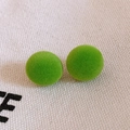 Vibrant lime green flocked ball earrings on rustic canvas background for women - Round Flocked (Silver Pin) / Green