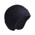 Classic deep black ribbed knit beanie hat featuring thick warm winter fabric - Solid Ear-Navy