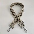 Detail view of woven shoulder strap with green geometric patterns and silver metal hooks - No.1 Green Coffee + Silver Buckle