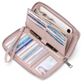 Dusty pink RFID blocking PU leather long wallet with 12 card slots and phone pocket - Taro Pink