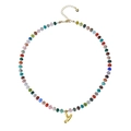 Bohemian colorful beaded necklace with a golden bubble letter Y pendant and heart charm - Letter Y