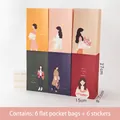 6-pack cartoon teacher gift bags with floral illustrations and sealing stickers - Campus Life Series Flat Bag (PKD2007)