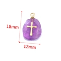 Square stainless steel pendant with purple stone and gold cross, size 18mm by 12mm - Amethyst Inlay - Cross