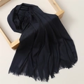 Elegant navy blue cotton linen scarf with frayed edges in a minimal wood frame - 180*100cm / Navy Blue (TH39-30)