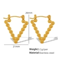 Golden V-shaped bead drop earrings made of stainless steel in a minimalist geometric design - EH170 Gold V-Shape Earrings