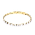 Elegant gold-plated tennis bracelet featuring rectangular clear zircon stones on white background - Clear Baguette Cut Style (KB167215-KFC)