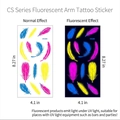 Waterproof fluorescent feather tattoo sticker CS-020 showing UV glow and normal light - Fluorescent CS-020