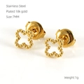 Polished 18K gold plated stainless steel clover stud earrings with beaded edge detail - 622 Four-Leaf Clover
