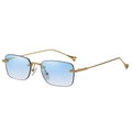 Rimless square sunglasses with light blue gradient lenses and golden metal temples - Gold Frame Gradient Blue C6