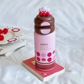 Gourde rose de dessin animé en acier inoxydable avec couvercle nuage 3D pour enfants - 550ml / Personnage à Pois