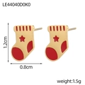 Detail showing red oil-dripped Christmas stocking stud earrings with gold star pattern - Christmas Sock
