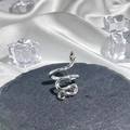 Macro shot of silver snake-shaped ring on gray stone with silk and ice cubes - Style 2 Adjustable Ring