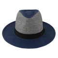Cappello fedora in paglia patchwork blu e beige con nastro nero e trama traspirante - Taglia Unica 58cm Circonferenza / Blu Navy a Contrasto