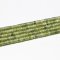 Macro detail of four strands of green natural stone cylinder beads for DIY jewelry making - 3x6mm (110pcs) / Veggie Green