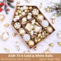 70-piece gold and white Christmas ornament set with glitter stars and textured baubles - 70 Pcs/Box / Gold and White Ball (ASW-70-6)