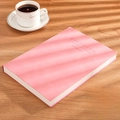 Pink B5 soft faux leather notebook with coffee cup on a sunny wooden desk - Ruled / B5-Pink