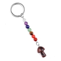 Chakra keychain with seven colorful natural beads and a red spotted stone mushroom - Mahogany Obsidian