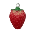 Vibrant red resin strawberry pendant with green leaf and silver metal ring for DIY jewelry - Medium Red Strawberry (19697)