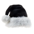 Classic plush black Christmas hat with thick white faux fur trim and pompom on white background - Kids