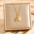 Golden double clover necklace with zircon and shell inlay on luxury silk display - Gold / White Shell (8403)
