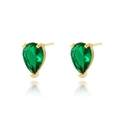 Elegant 925 silver needle emerald green teardrop zircon earrings with golden metal finish - Emerald Green-Gold