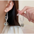 Silver drop earrings with twisted metal flow and round dalmatian jasper stones - Silver Streamlined Ear Hook Spotted Stone Pendant (129#) / Silver