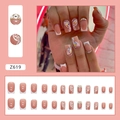 White French glitter press-on nails with butterfly designs and rhinestones - Z619 Sparkling Butterfly French Style