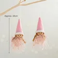 Set of two pink felt angel ornaments with wood heads and 10cm hanging strings - Two-Piece Set / Pink Long Hat Girl