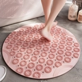 Pink round TPE non-slip bathroom mat with massage texture and drainage holes - Pink