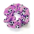 Detail of purple satin soccer scrunchie showing smooth fabric texture and elastic band - Violet