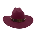 Classic wine red wide brim felt cowboy hat featuring turquoise and bull skull leather band - One Size / Burgundy