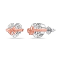 S925 sterling silver heart earrings with rose gold bow and sparkling zircon stones - Two-tone (Earrings) / One Size