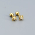 Minimalist gold plated sterling silver star stud earrings with sparkling white zircons - Golden (White Stone)
