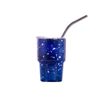 Blue 3oz stainless steel mini tumbler with straw and light blue speckle patterns - Dark Blue Starry Sky