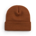 Classic knitted beanie hat in warm caramel brown color with folded cuff design - One Size / Bronze