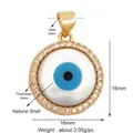 Golden Evil Eye pendant with natural shell inlay and white cubic zirconia accents - L559450-Gold Shell Round Eye