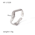 Sleek silver stainless steel wavy open ring for women with 4mm width and 1.9g weight - Adjustable Open / Irregular Wave Style (HF-J1329-S)