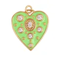 Neon green heart pendant with golden edges and white zircon inlay for jewelry making - Zirconia Heart-Green