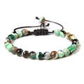 Handmade 6mm striped agate bead bracelet with adjustable black braided cord - 6mm / Green Fire Agate