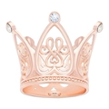 Detail view of rose gold crown ring featuring intricate hollow patterns and clear rhinestones - Heart Finger Small Rose Gold 01