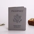 Grey PU leather United States passport cover holder with embossed Great Seal - Dark Gray