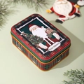 Mini Christmas tin box with Santa Claus illustration and red green plaid pattern - Christmas Candy Box Style A