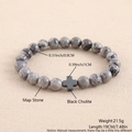 Detailed close-up showing map stone beads and black hematite cross on this stone bracelet - Map Stone Black Cholite Cross 19cm