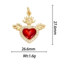 Detailed view of gold heart wing pendant with red gemstone and dimensions measurement - Winged Sacred Heart Style (DZ-017)