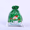 Green Christmas drawstring gift bag with snowman illustration and Merry Christmas text - 24*32 Snowman Green