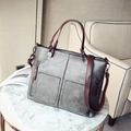 Vintage light gray shoulder bag with dark brown handles and metal zipper details - Gray
