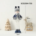 Blue plaid Christmas snowman doll standing at 80cm height for holiday decoration - Double Ball Hat Telescopic Snowman (Large)
